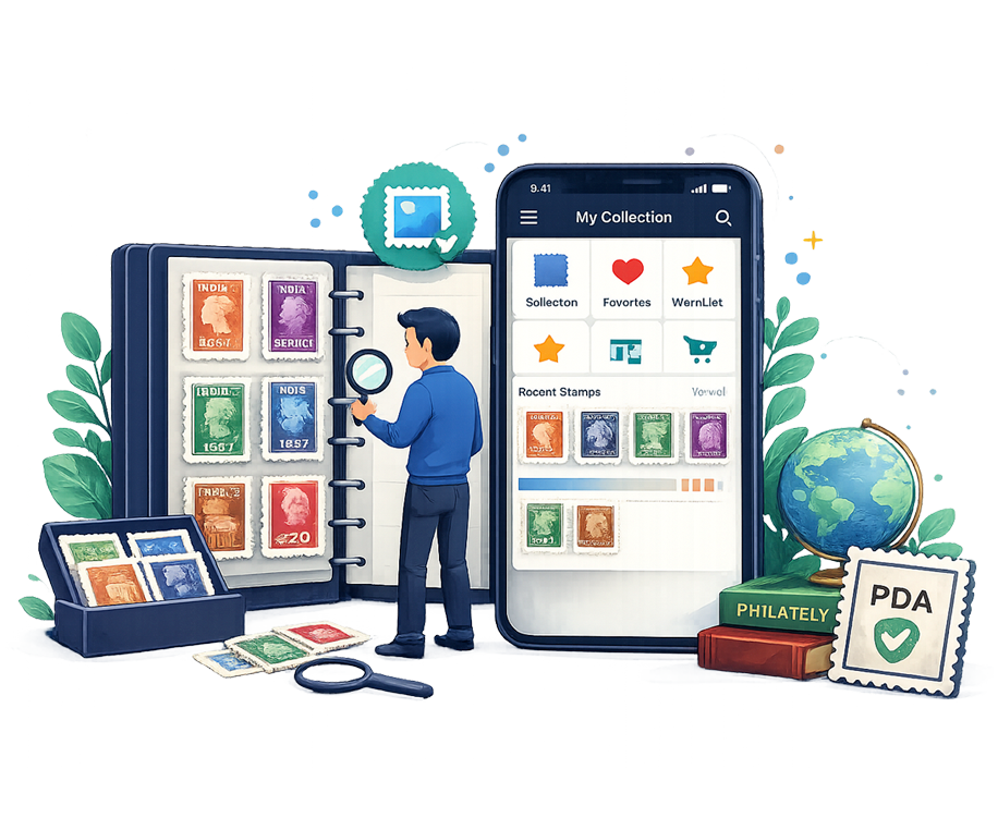 Digital Philatelists App showcasing historical stamp collections on mobile devices